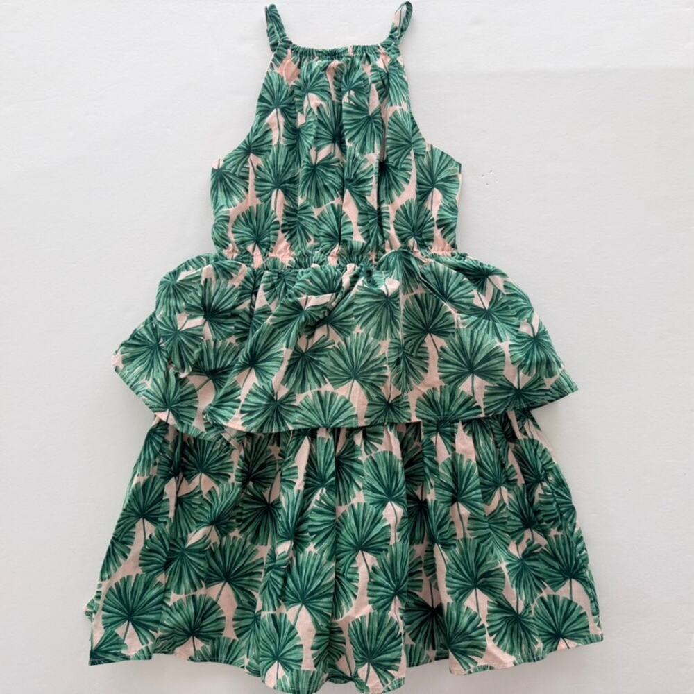 Janie & Jack Girls Pink Palm Green Halter Dress Size 8 Summer Party Casual